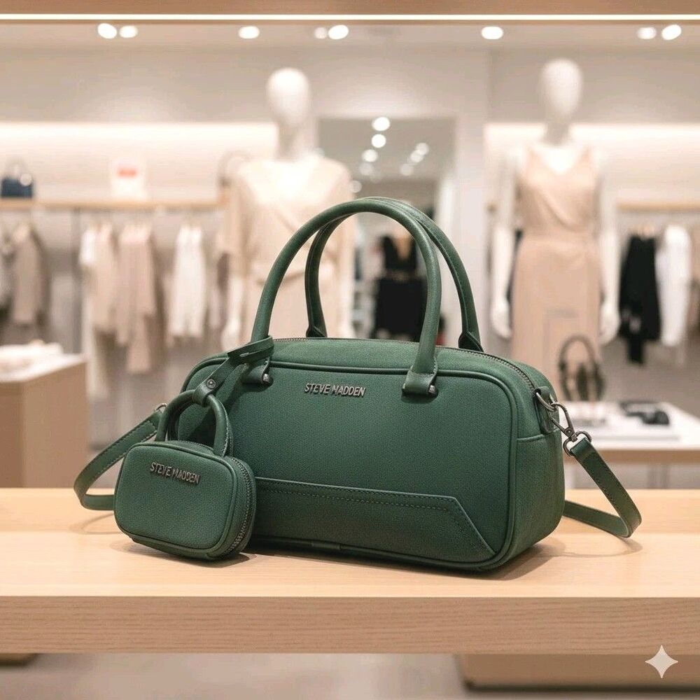 Steve Madden Green Suede Mini Duffle Bag Set with Detachable Coin NWOT